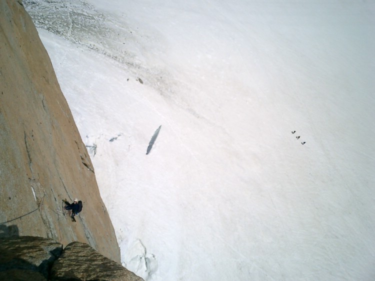 Magnus Lindberg on the south face of Aiguille Du Midi.    Photo: Andreas Bengtsson