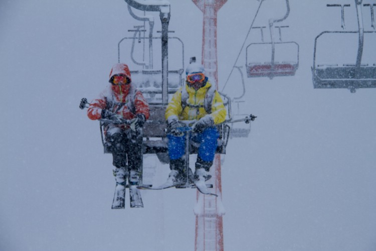 Joakim and Alexander inside a great snowfalls in Nevados de Chillan. Photo: Andreas Bengtsson 