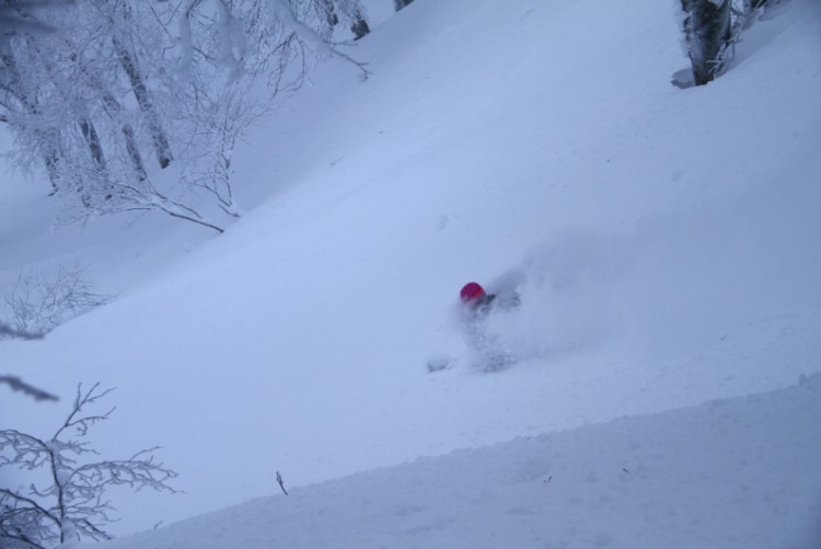 Somewhere on the island of Honshu. Birgitta Elfversson gets her need for speed. The children stay at home with the grandparents when Mom and Dad are on a powder trip in Japan. Photo: Andreas Bengtsson