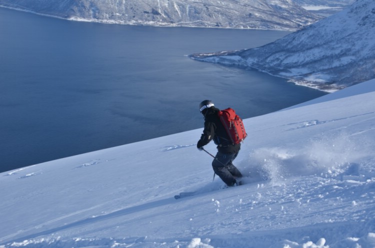 View of the fjord and the mountains from Gratangen Fjellhotell, 250m above sea level with spectacular views.