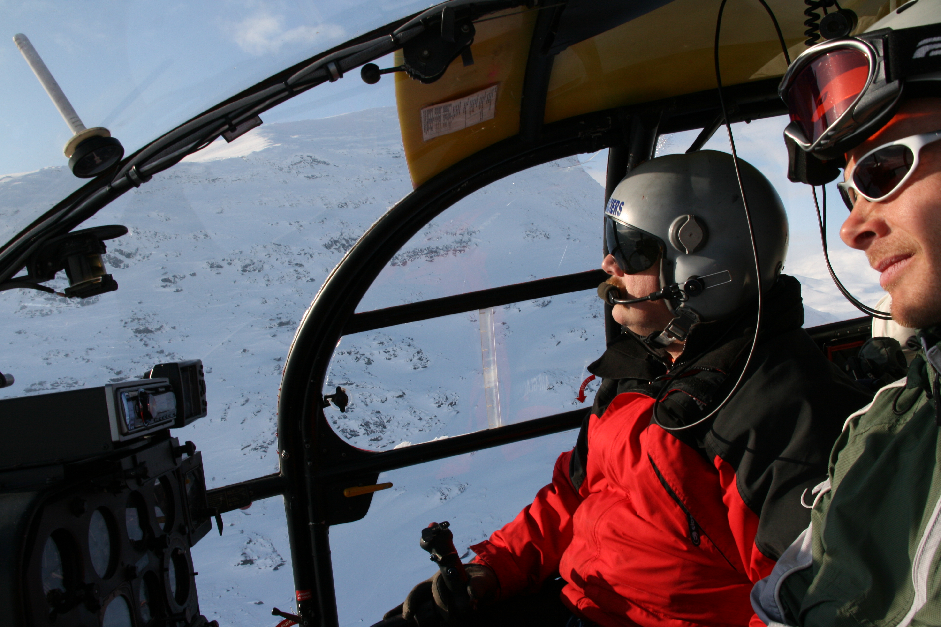 Our pilot Peter Almer on the first flight of the day, 3rd of April 2009   Photo: Andreas Bengtsson