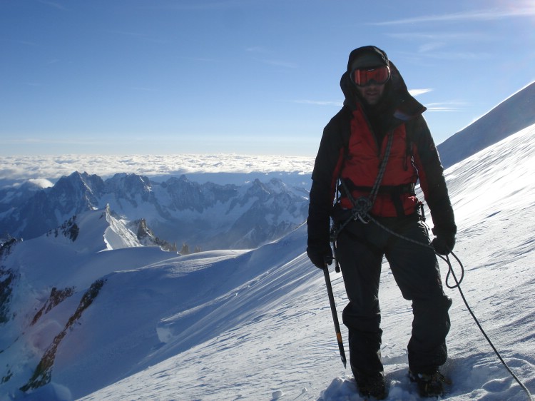 A cold day at Mont Blanc, mountain guide Andreas Bengtsson close to the summit. Photo: Richard