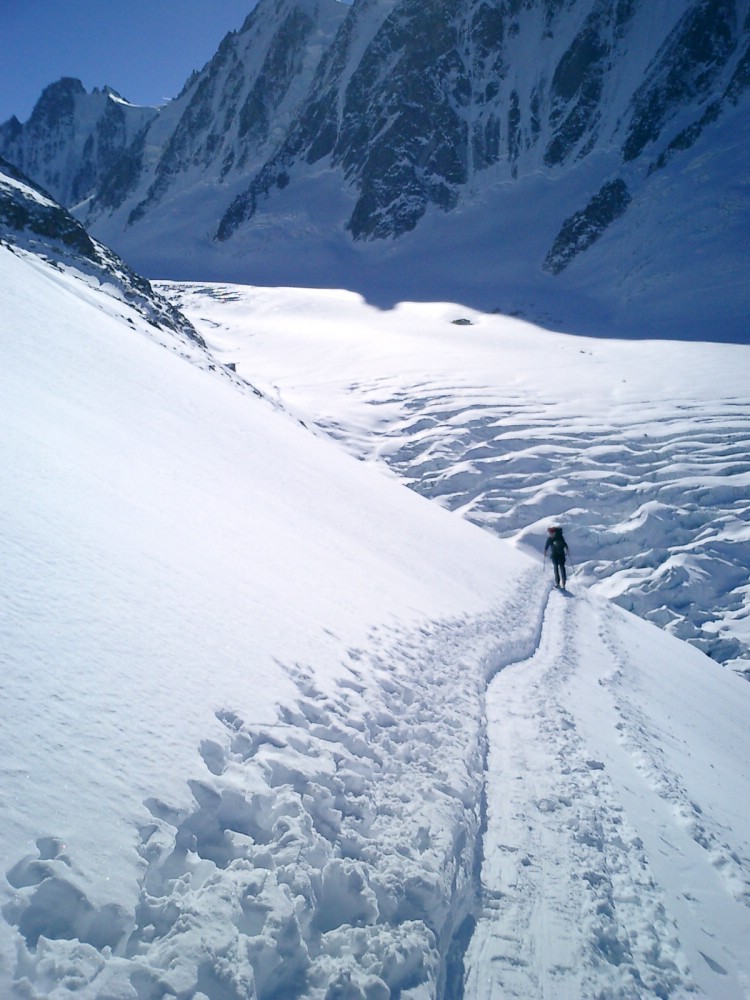 First day on the Haute Route with the Argentere Glacier in the background.   Photo: Andreas Bengtsson