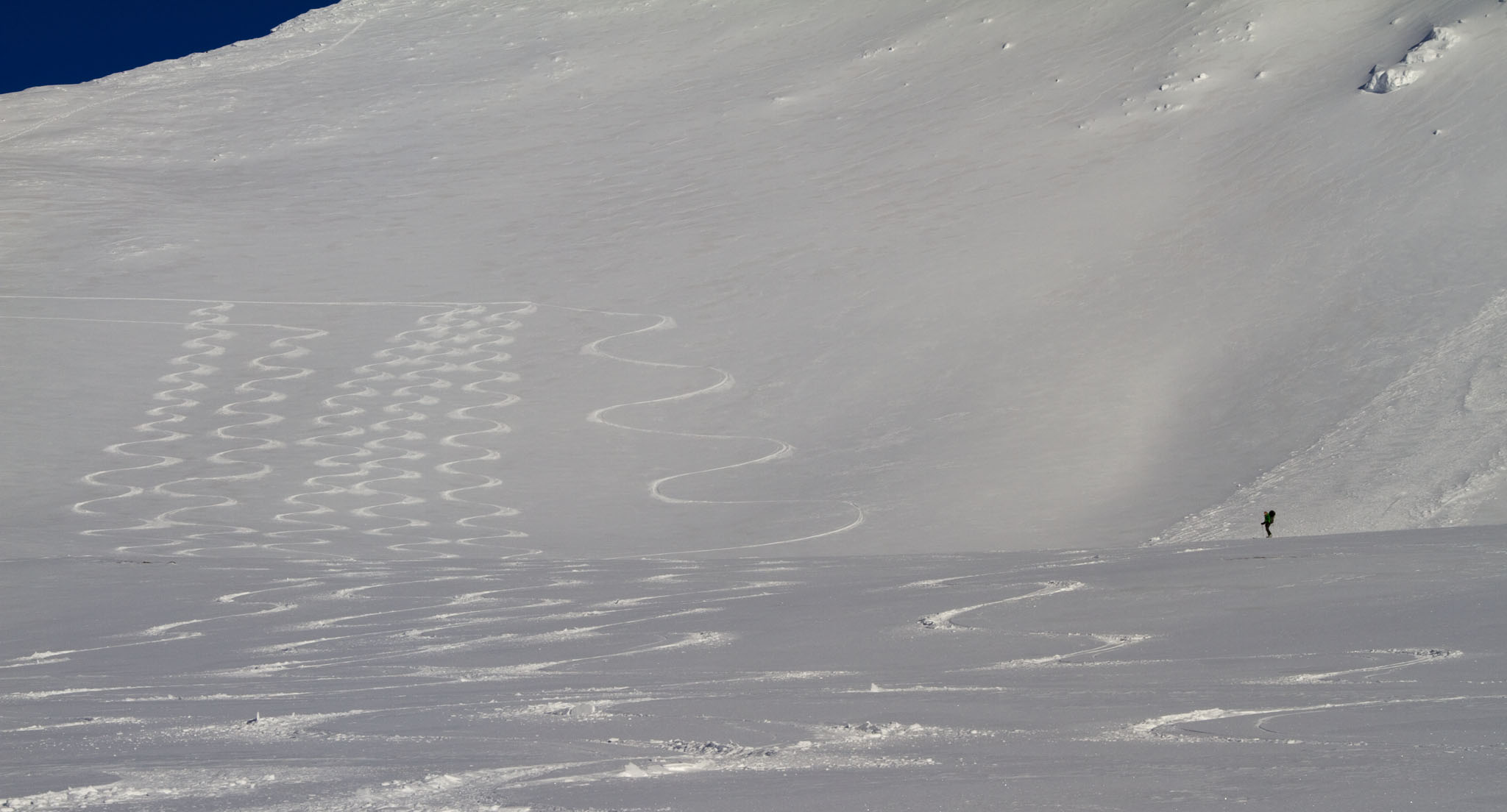 Tracks on Nilas Kamm. Skitouring in Sarek, Sweden 4th April 2010. Photo: Magnus Strand