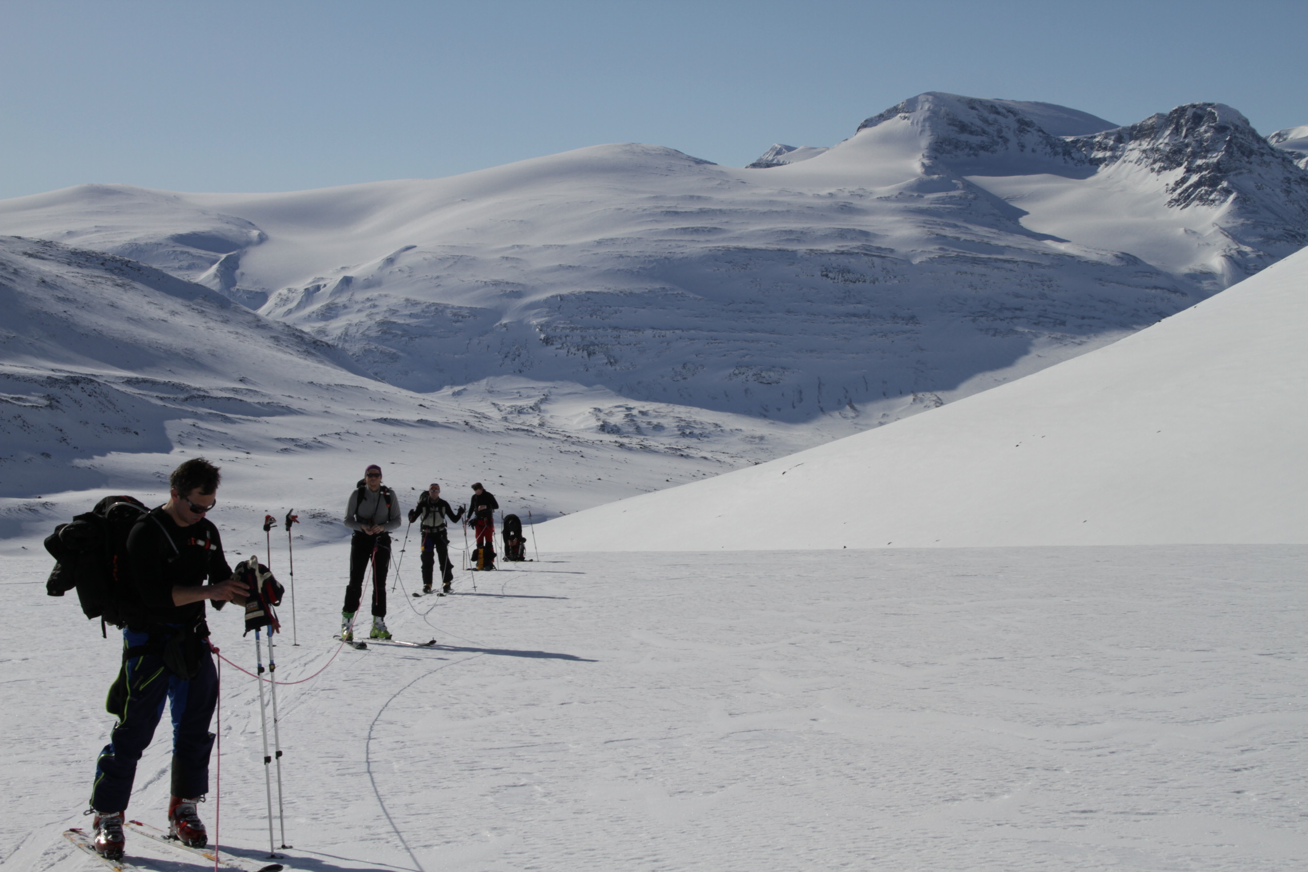 Quick break on the Mihka Glacier. 6th April 2010. Photo: Magnus Strand