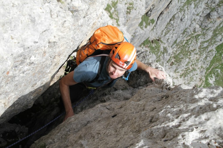 Large chimney on first Sella tower.    July 6 2010 Photo: Andreas Bengtsson